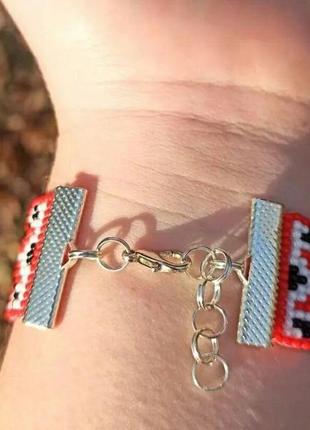 Червоний жіночий браслет в українському стилі, широкий браслет до вишиванки5 фото