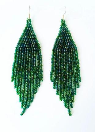 Зеленые серьги из бисера, яркие красивые серьги на подарок, женские серьги