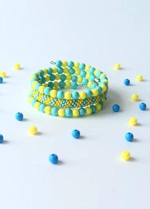 Желто-голубой браслет, браслет из бисера, патриотический браслет на подарок5 фото