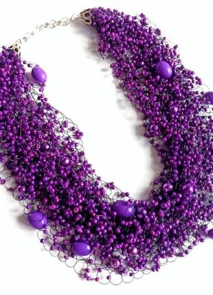 Фіолетове кольє з намистинами, жіноче яскраве намисто з бісеру у подарунок3 фото