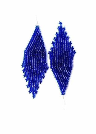 Синие серьги из бисера, синие длинные красивые женские серьги на подарок3 фото