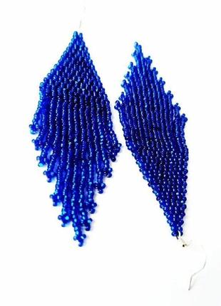 Синие серьги из бисера, синие длинные красивые женские серьги на подарок5 фото