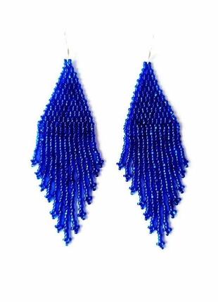 Синие серьги из бисера, синие длинные красивые женские серьги на подарок7 фото
