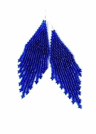 Синие серьги из бисера, синие длинные красивые женские серьги на подарок2 фото