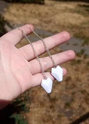 Білі сережки у формі серця, красиві сережки на подарунок, довгі сережки2 фото
