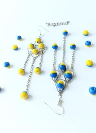 Синьо-жовті сережки, патріотичні сережки на подарунок, довгі легкі сережки6 фото