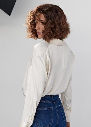Шелковая блуза на пуговицах - кремовый цвет, s (есть размеры)2 фото