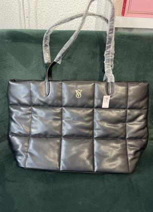 Стильная сумка-шопер victoria's secret quilted tote bag black1 фото