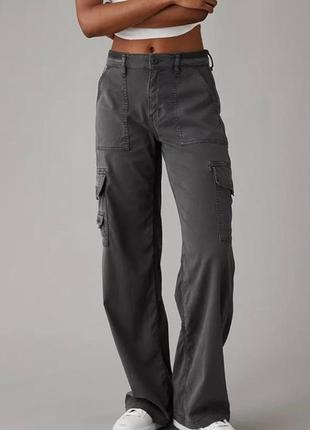 Трендовые карго брюки серые хаки с карманами новые с биркой