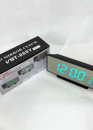 Настільний годинник електронний vst-888y світлодіодний дзеркальний із зазначенням температури вологості10 фото