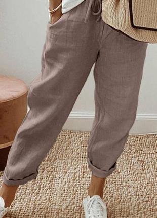 Стильные укороченные льняные брюки большого размера в цветах рр 48-581 фото