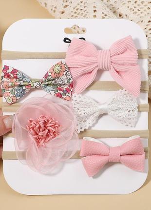 Пов'язка дитяча  на голову бантик рожевий