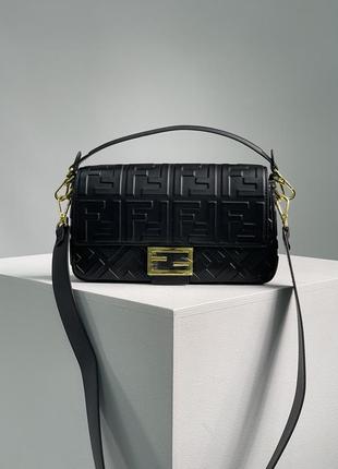 Сумка fendi baguette black leather bag5 фото