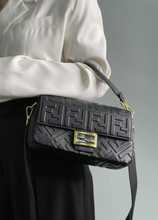 Сумка fendi baguette black leather bag1 фото