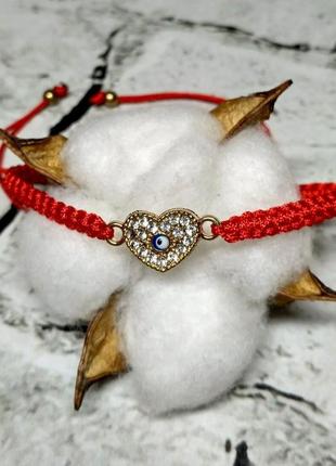 Браслет красная нить плетеный оберег сердце