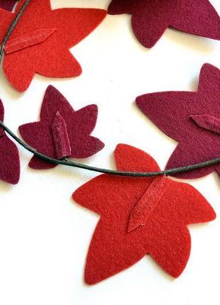 Гирлянда листья плюща, зеленая, серая или бордовая, из фетра