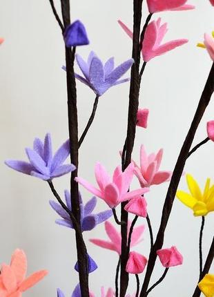Сакура, 9 ветвей в букете, 80 см, 5 цветов, из фетра3 фото
