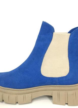 Новые весенние ботиночки яркие 37р замшевые демисезонные челси синие3 фото
