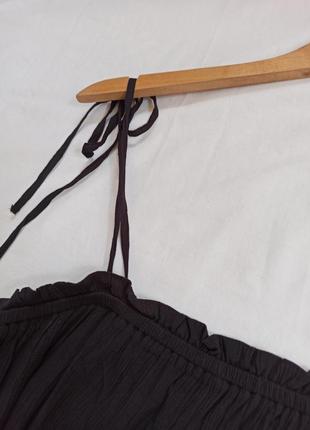 Черное воздушное платье/сарафан свободного кроя с завязками на плечах4 фото
