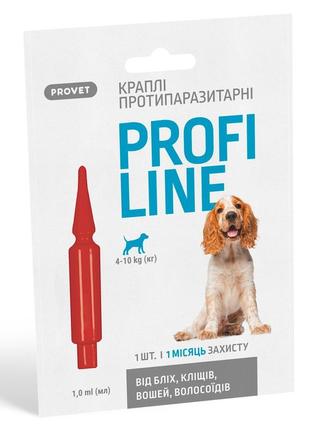 Краплі provet profiline від бліх та кліщів для собак 4-10кг, 1 піпетка 1мл