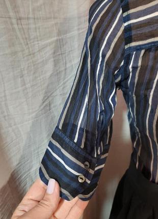 Шовкова напівпрозора блуза з короткими рукавами в смужку4 фото
