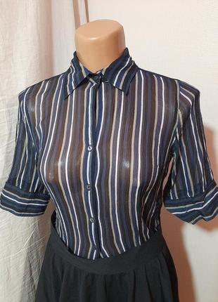 Шелковая полупрозрачная блуза с короткими рукавами в полоску