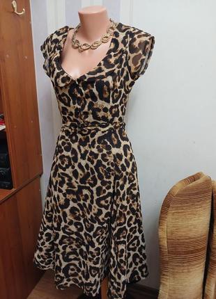Платье миди сарафан леопардовый принт s xs ретро стиль винтаж4 фото