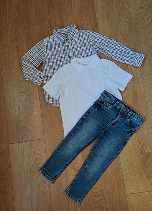 Летний набор для мальчика/белое поло для мальчика/рубашка с длинным рукавом/белая тенниска/летние джинсы для мальчика