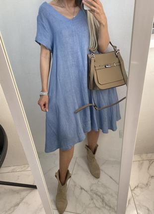 Голубое льняное платье туника из льна лляная льон3 фото