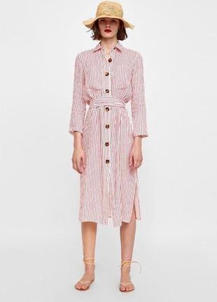 Стильное длинное женское платье в полоску(лен) zara