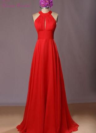 Платье красная шифон и гофрированный атлас