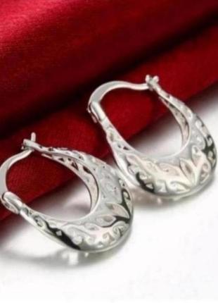 Сережки кільця срібло ажурні серьги кольца silver1 фото