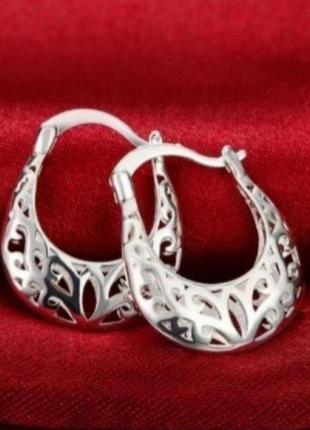 Сережки кільця срібло ажурні серьги кольца silver2 фото