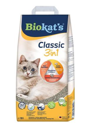 Бентонітовий наповнювач для котячого туалету biokats classic 3in1 10л