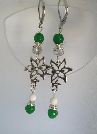 Нефріт, мармур. "квітка жасміну" сережки