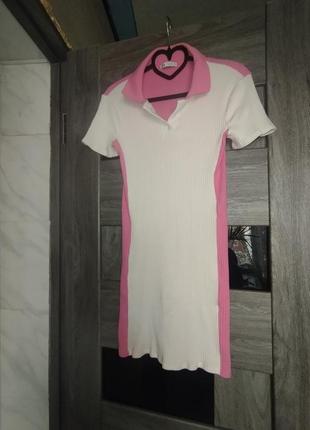 Платье поло в рубчик м с одной стороны белое из второго разовое barbie6 фото