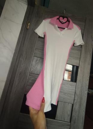 Плаття поло у рубчик м з одної сторони біле з другої  розове barbie7 фото