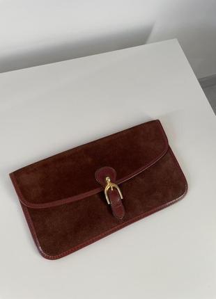 Клатч натуральная кожа замша коричневый кожаный сумка кошелек