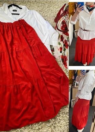 Базовая красная длинная ярусная юбка ,р.36-38