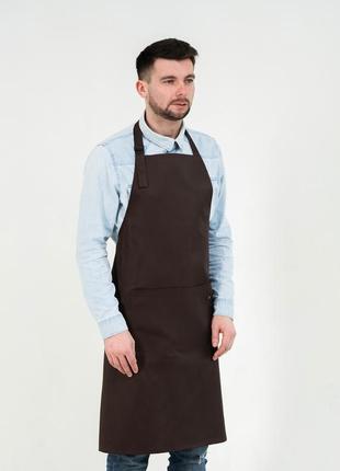 Фартух для кухаря, бармена, офіціанта latte подовжений коричневий vsetex | фартухи
