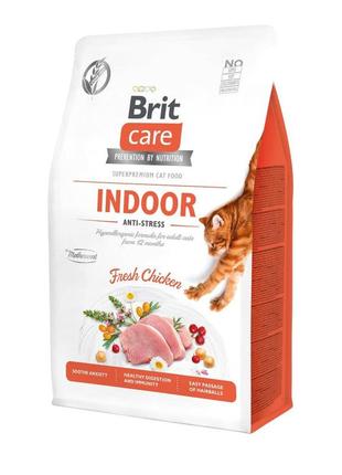 Сухий корм для домашніх котів brit care cat gf indoor anti-stress з куркою 0,4кг