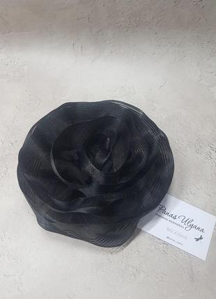 Брошь цветок черная из органзы - 14 см3 фото