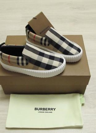 Burberry бежевые слипоны кроссовки в ретроклетку унисекс