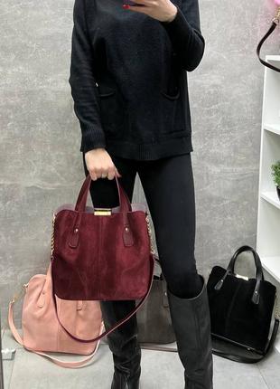 Женская стильная и качественная сумка шоппер из натуральной замши и эко кожи капучино7 фото