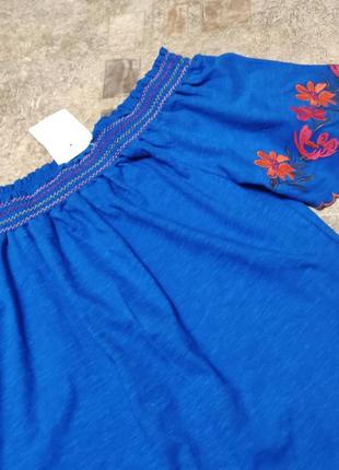 Новая синяя трикотажная блузка открытые плечи 547 фото