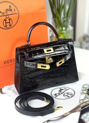 Шкіряна міні сумка в стилі hermes