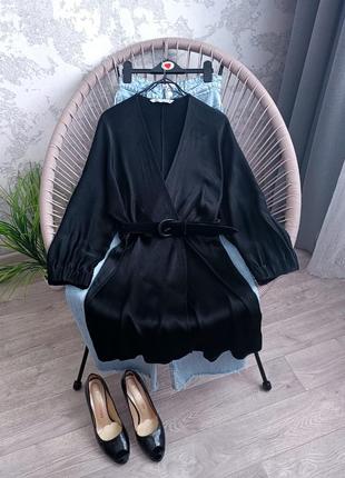 Черное атласное платье zara