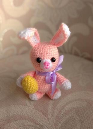 🍓 зайчик пасхальний. кролик, заєць, іграшка, декор на пасху. мініатюрна в'язаня іграшка.5 фото