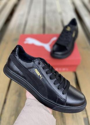 Мужские кожаные кроссовки, кеды, туфли в стиле puma black мужские кедовые кроссовки туфлы пума из натуральной кожи бордовое беллы