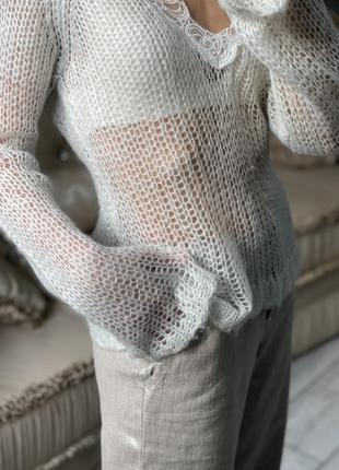 Брендовий джемпер пуловер светр з v вирізом мохер павутинка7 фото